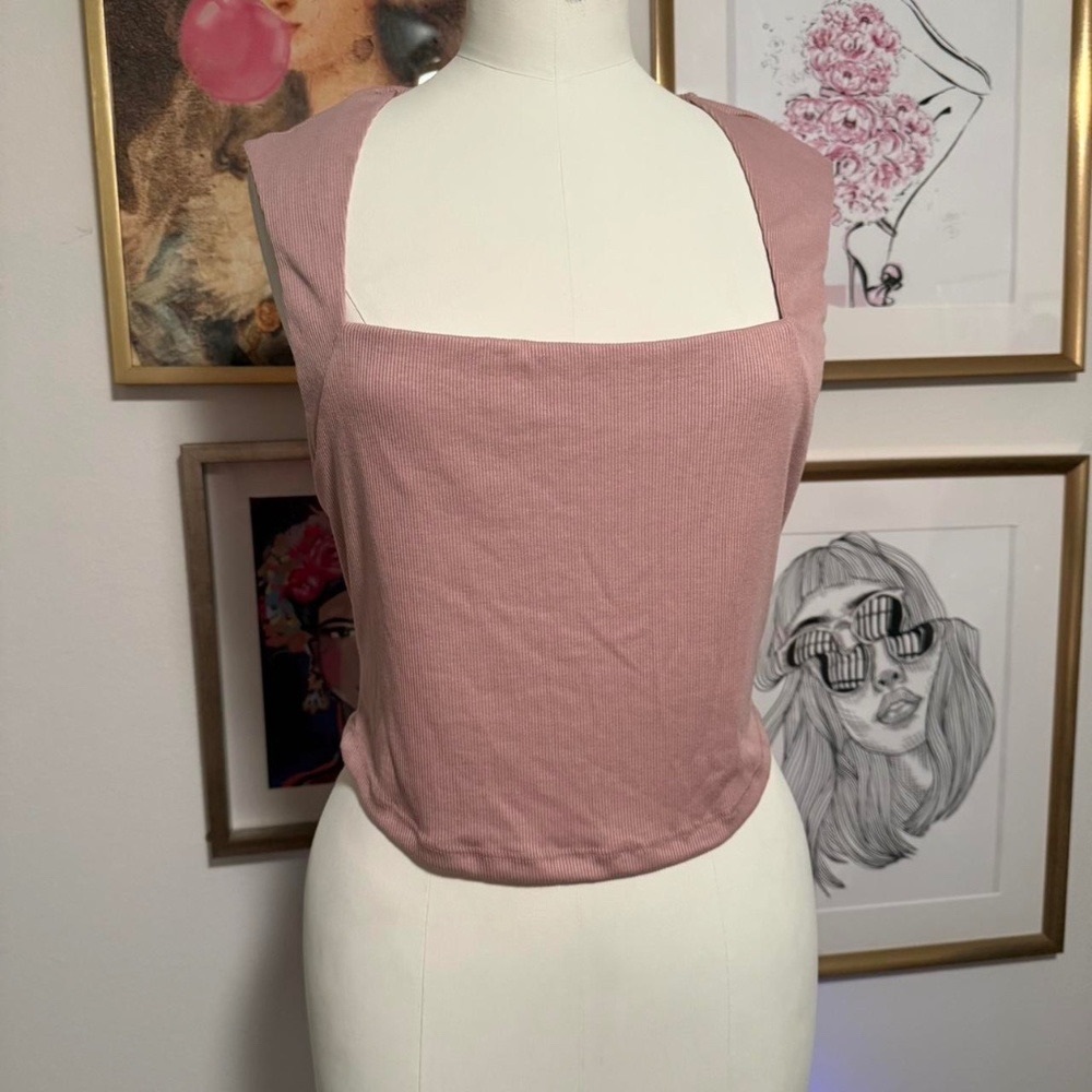 Free People Pink Square Neck Crop Top (size M) 071